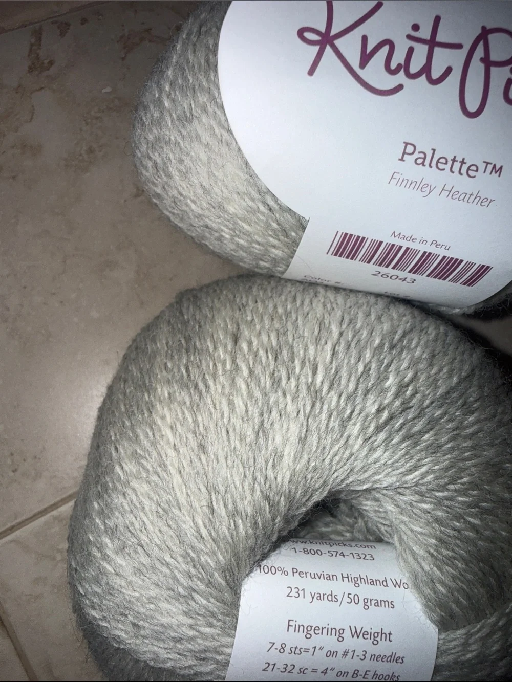 Knit Picks Palette Finnley Heather Kids Wool Yarn - Light Grey